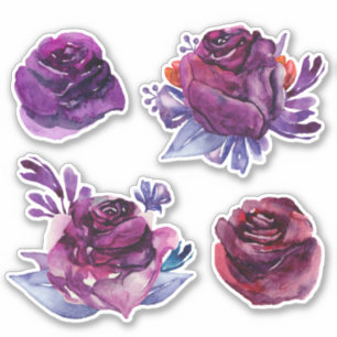 Adesivo  rosas roxos de aquarela. Flores Lilac. Botânico