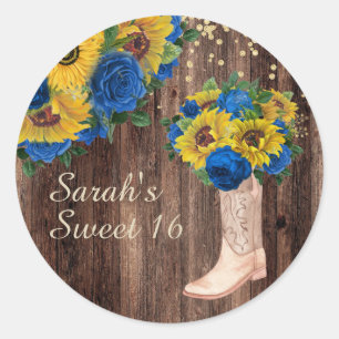 Adesivo Rosas Rustic Sunflower Blue Boots Sweet 16