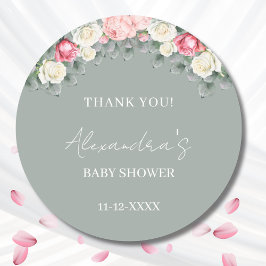 Adesivo Rosas Sage Green Vintage Chá de fraldas Obrigado