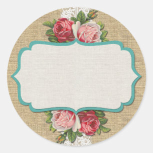 Adesivo Rosas Shabby Chic em Renda Vintage e Burlap Rústic