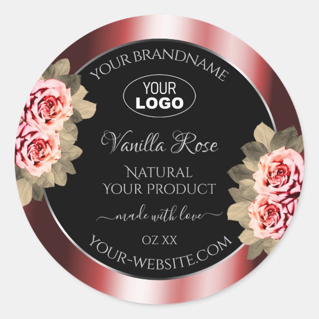 Adesivo Rosas Shimmering Red Black Product Labels Logo (Frente)