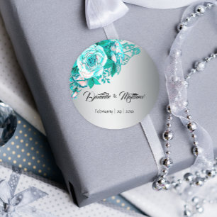 Adesivo Rosas Turquesas no Casamento Prateado