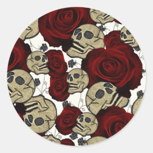 Adesivo Rosas Vermelhas & Caveiras Floral Preto Gótico Bra