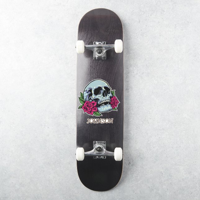 Adesivo Rosas vermelhas Crânio Moderno Gótico (Skate)
