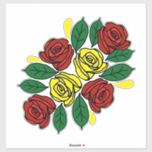 Rosas Vermelhas e Amarelas Folk Art Narrowboat