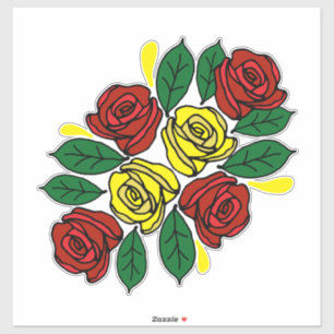 Adesivo Rosas Vermelhas e Amarelas Folk Art Narrowboat