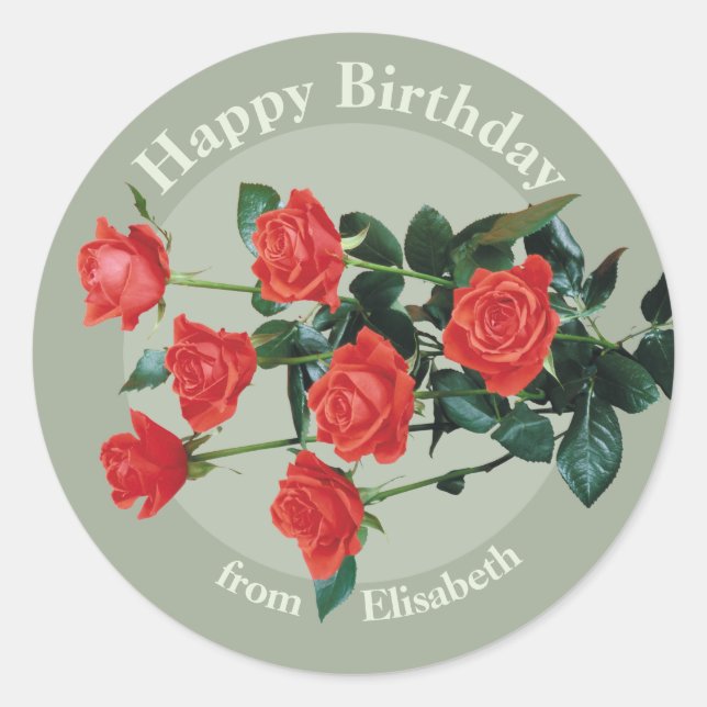 Adesivo Rosas vermelhas Feliz Aniversário da Elisabeth CC0 (Frente)