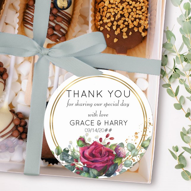 Adesivo Rosas vermelhas no Dourado Casamento de Anéis Obri (Thank you stickers from my Red Rose and Eucalyptus collection)