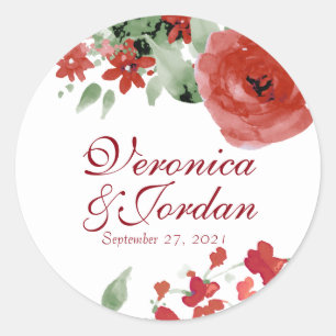 Adesivo Rosas vermelhos brilhantes da aguarela que Wedding