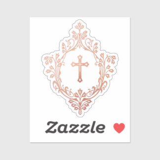 Adesivo Rose Gold Cross in Crest Elegant Vintage Religious