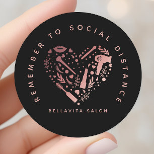 Adesivo Rose Gold Heart Salon Lembre-se de Manter o Distan