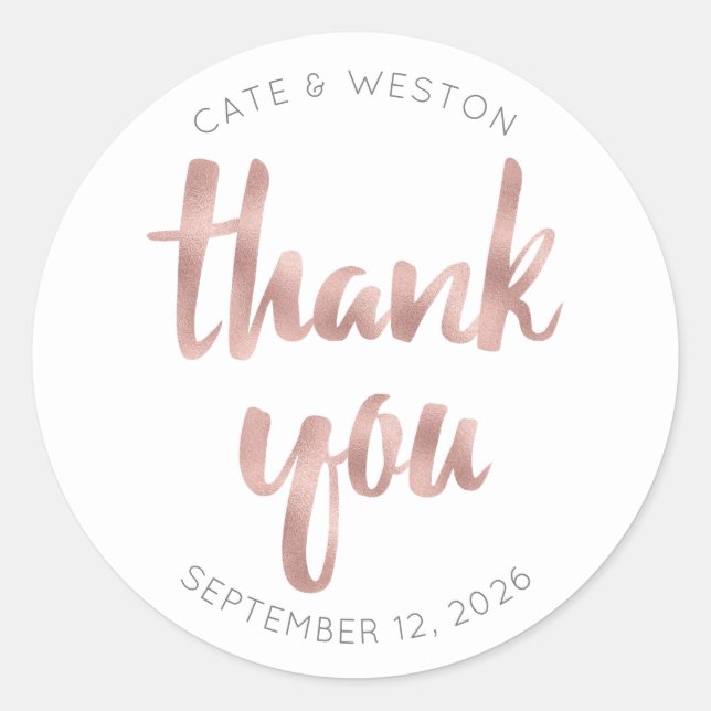 Adesivo Rose gold thank you, personalized, faux foil (Frente)