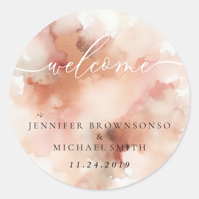 Adesivo RoseGold Earthtone Watercolor Wedding Bem-vindo (Frente)