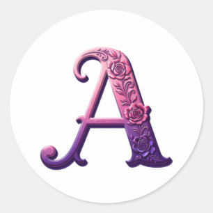 Adesivo Rosemaling Metálico Moderno Letra A, Rosa/Roxo