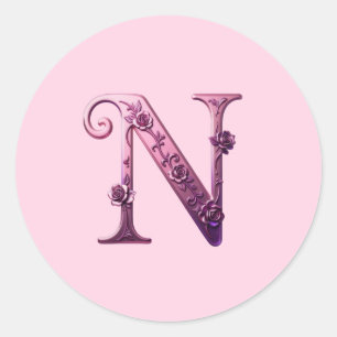 Adesivo Rosemaling Metálico Moderno Letra N, Rosa/Roxo