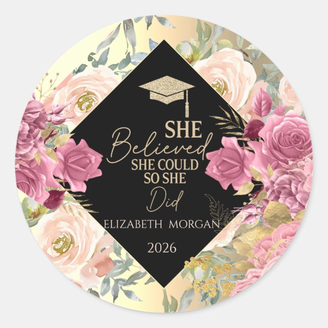 Adesivo Roses Flowers Gold Cap Motivational Message  (Frente)