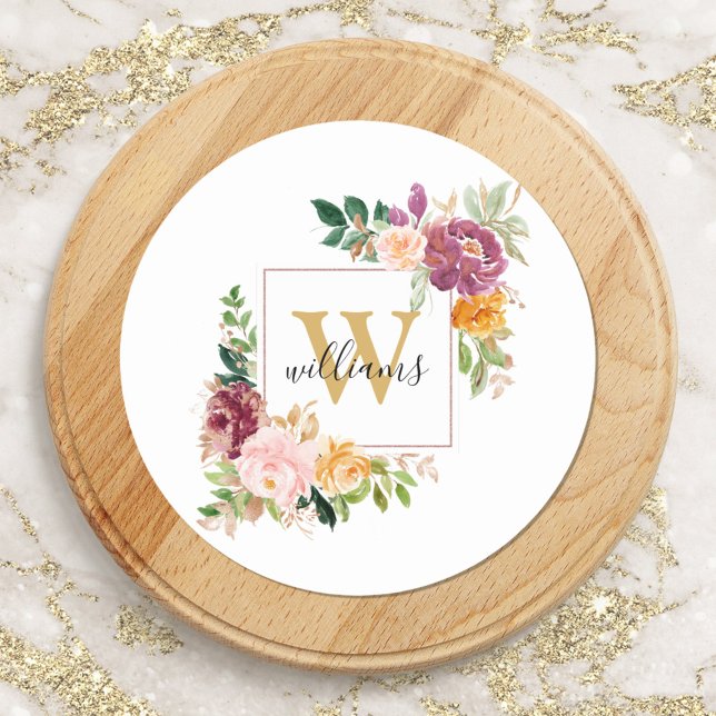 Adesivo Rosetas de Aquarela Monograma Flor Floral Dourada (In situ)