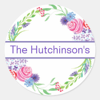 Adesivo Rosey Purple Floral Wreath Name