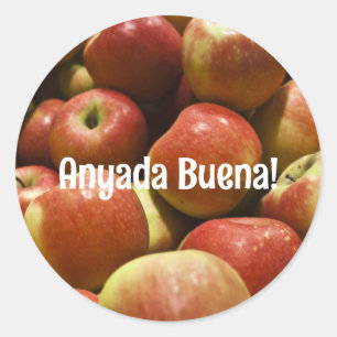 Adesivo Rosh Hashanah Apple Stickers com Saudação Ladino