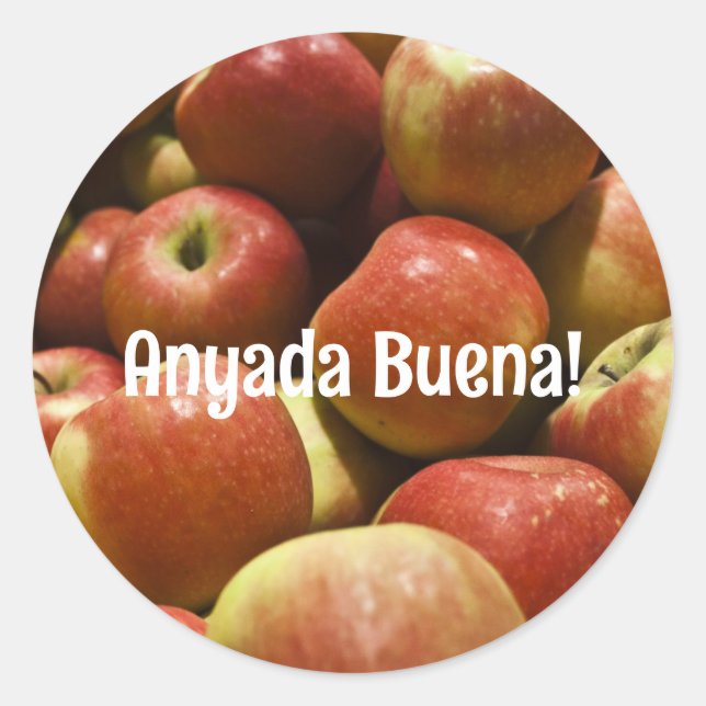 Adesivo Rosh Hashanah Apple Stickers com Saudação Ladino (Frente)