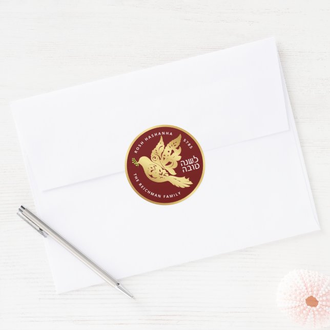 Adesivo Rosh Hashanah, Dourada Dove Personalizada (Envelope)