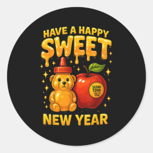 Adesivo Rosh Hashanah Feliz Ano Novo Doce Mel Urso Judeu