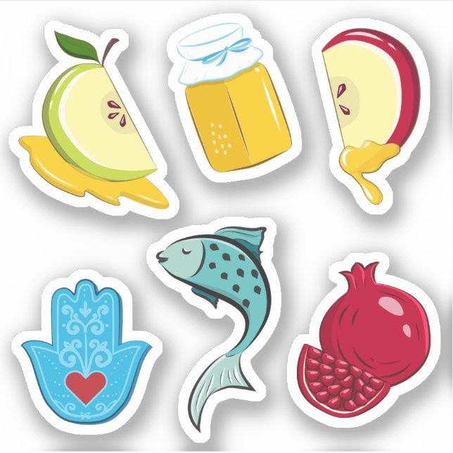 Adesivo Rosh Hashanah Símbolos Tradicionais Colativos Vini (Frente)