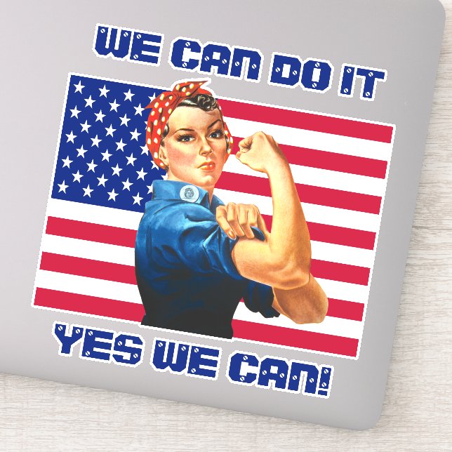 Adesivo Rosie the Riveter com Slogan Motivacional de Sinal (Detalhe)