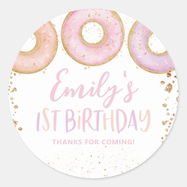 Adesivo Rosquinha Aniversário Obrigado primeiro aniversari (Frente)