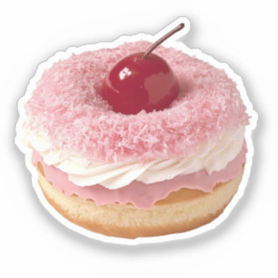 Adesivo Rosquinha de coco rosa com cobertura de cereja