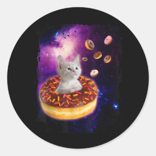 Adesivo Rosquinha De Gato Bonito Em Gatinhos Espaciais