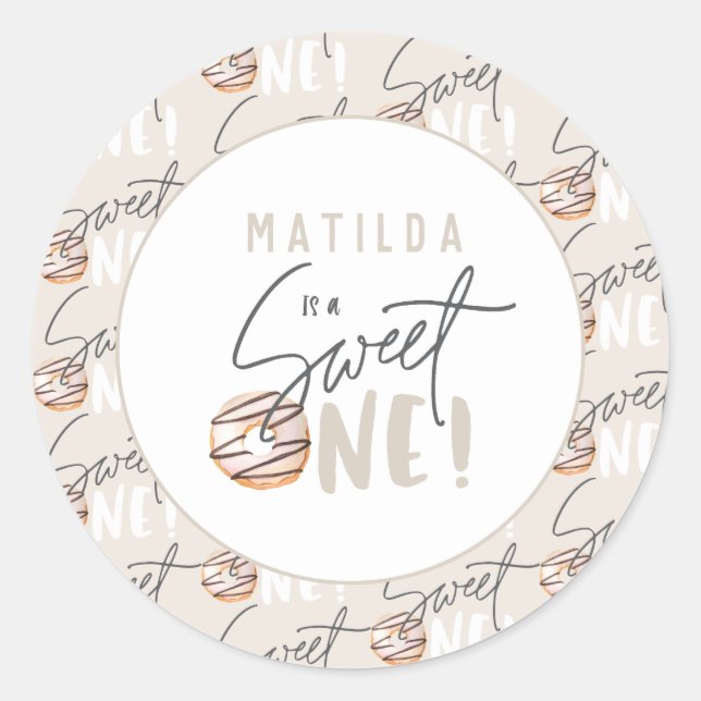 Adesivo Rosquinha doce, um primeiro aniversario, favor (Frente)