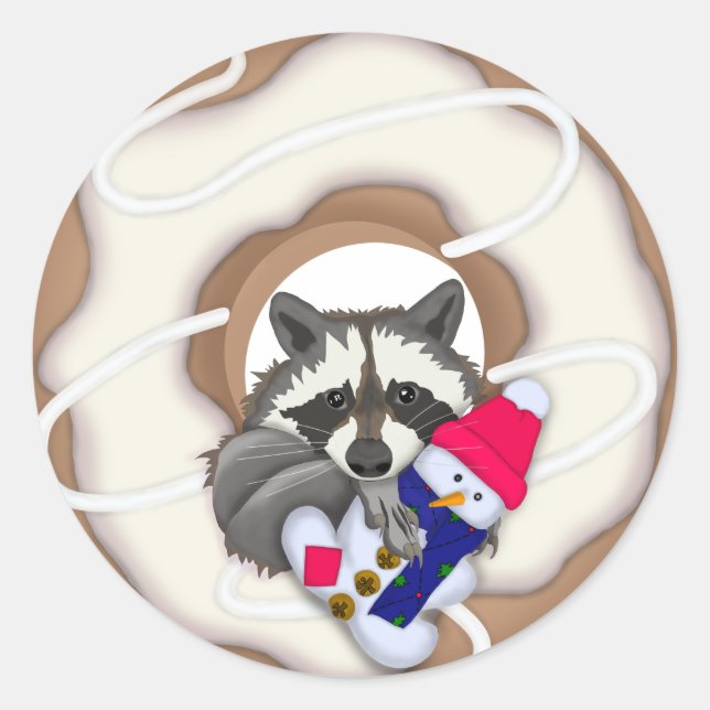 Adesivo Rosquinha Raccoon com design de Natal de boneco de (Frente)