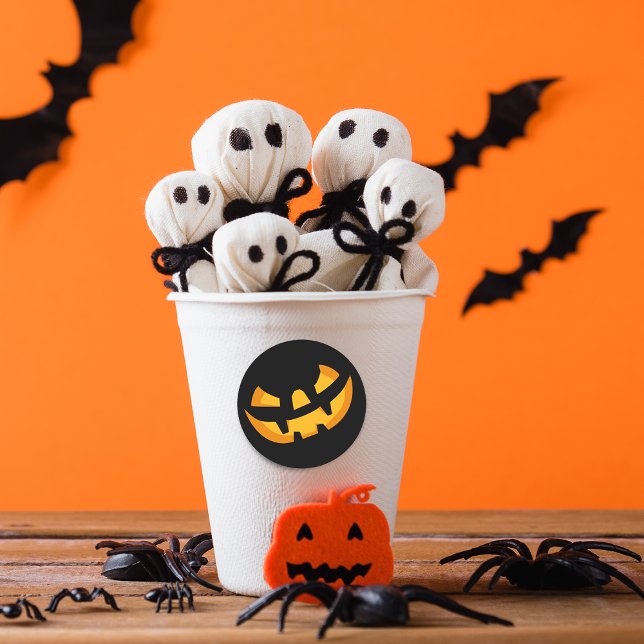 Adesivo Rosto Assustador de Abóbora (Scary Pumpkin Face Classic Round Sticker)