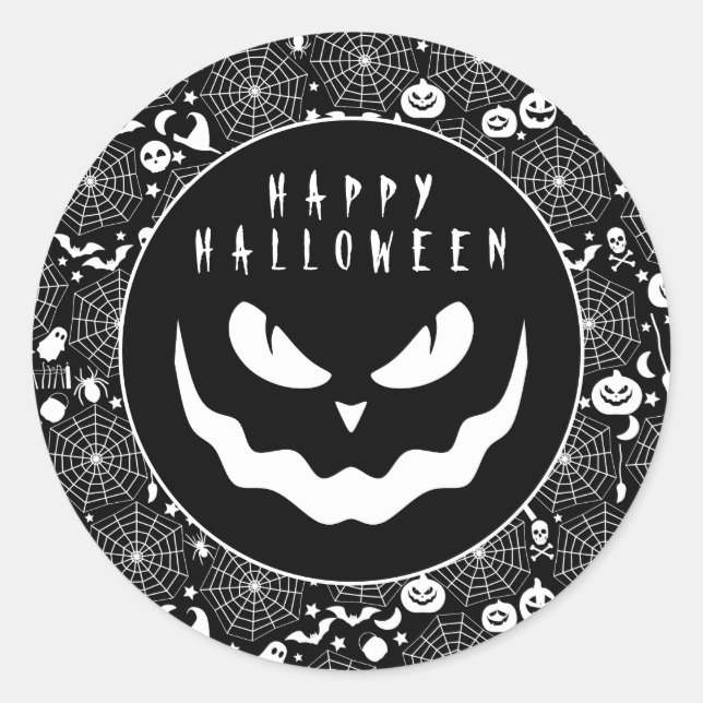 Adesivo Rosto Assustador do Abóbora Preto e Branco (Frente)
