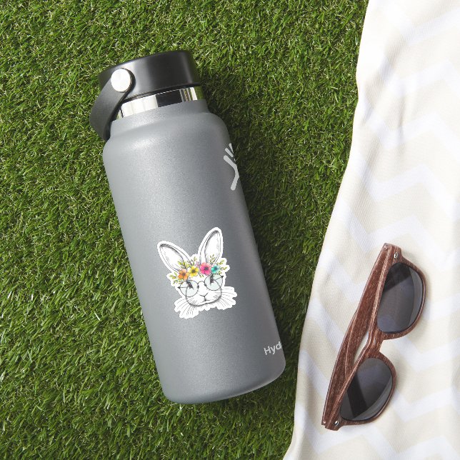 Adesivo Rosto Coelho Com Óculos Florais De Coelho De Pásco (HydroFlask Insitu)