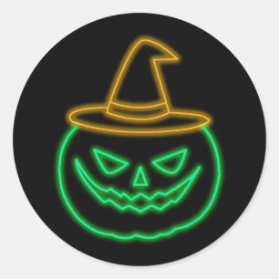 Adesivo Rosto De Abóbora Efeito Brilho Verde Laranja No D