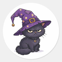 Adesivo Rosto de Bruxa em Repouso Gato Preto Mal-Humorado 