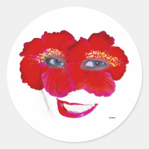 Adesivo Rosto de Hibiscus com Sorriso - Vermelho