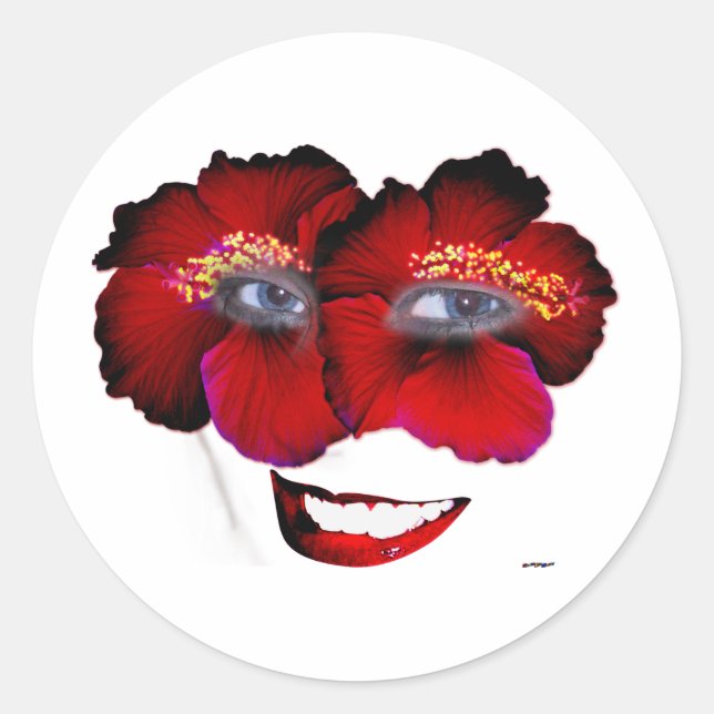 Adesivo Rosto de Hibiscus com Sorriso - Vermelho e Preto (Frente)