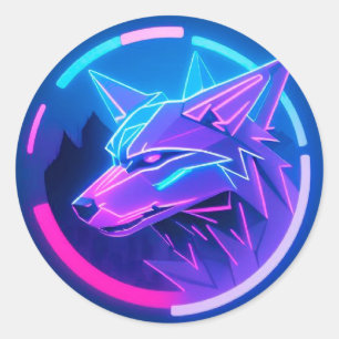 Adesivo Rosto de Lobo Neon Futurista em Arte Geométrica