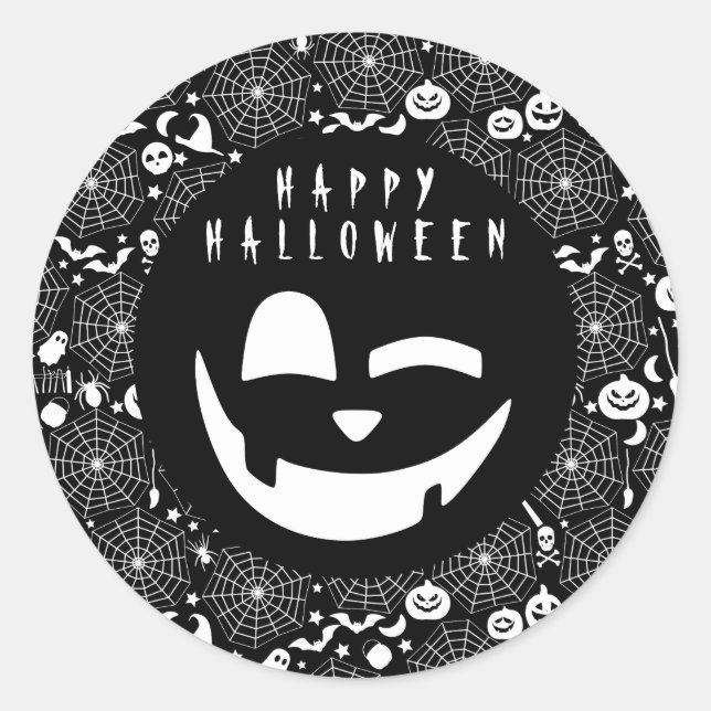 Adesivo Rosto Feliz de Abóbora Preta e Branca (Frente)