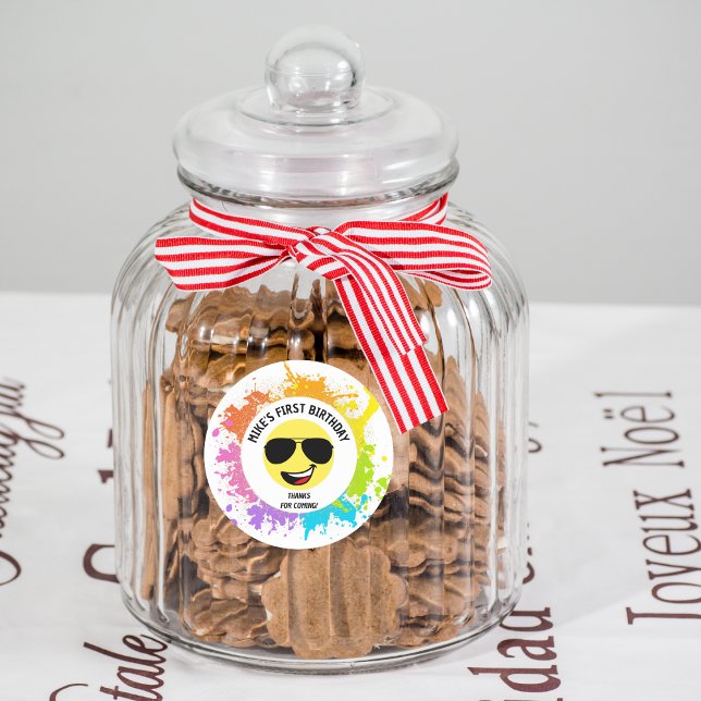 Adesivo Rosto Feliz, Óculos Aviadores, Primeiro Aniversári (Criador carregado)