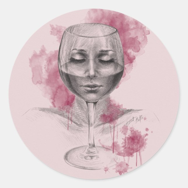 Adesivo Rosto feminino na taça de vinho - arte surreal de  (Frente)