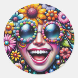 Adesivo Rosto sorridente cercado por Flores Sticker
