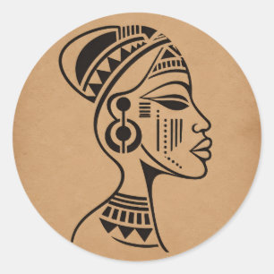 Adesivo Rosto Tribal Africano Abstrato   Arte de Linha Min
