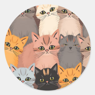 Adesivo Rostos de Gatos Fofos Padrão Ilustrado
