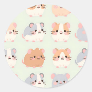 Adesivo Rostos de Hamster Fofos Padrão Kawaii Pastel