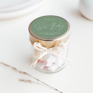 Adesivo Roteiro de chá de bebê moderno verde sálvia elegan