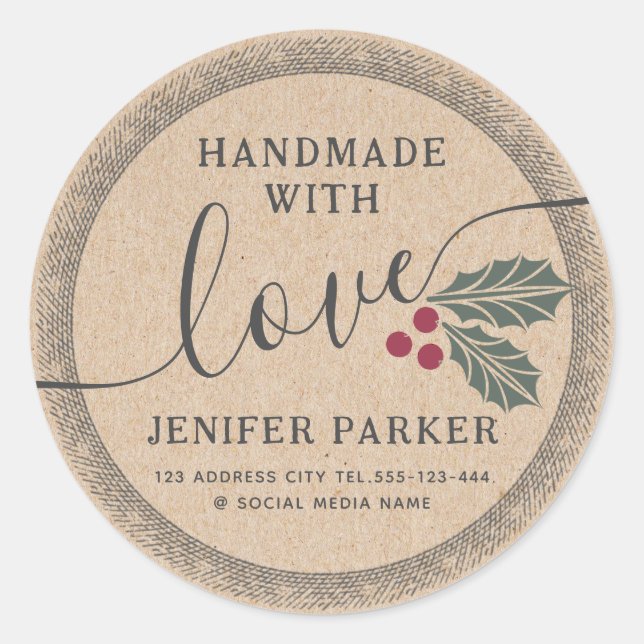 Adesivo Roteiro de papelão feito à mão com baga santa (Frente)